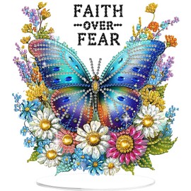 Butterfly Diamond Painting Desktop Ornament, 5D Diamond Art Kit for Adults, Crystal Diamond Gem Art Tabletop Ornaments Double Sided, Stand Up Diamonds Painting Crafts for Home Decor, Box Package