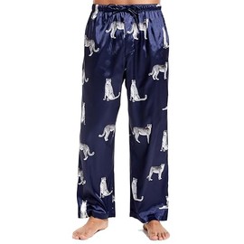 Lavenderi - Pantalones de pijama de satén para hombre, pantalones largos de pijama con cordón, Guepardo, Medium