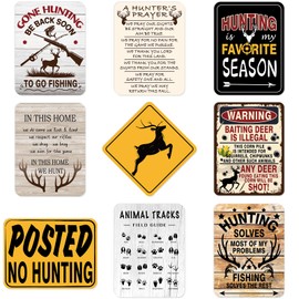 WERNNSAI Vintage Hunting Wall Art Decoration - Funny Hunting Fishing Signs Unframed Prints Retro Men Room Decoration for Hunting Cabin Garage Bar Farmhouse Decor Gifts for Hunters Fisherman