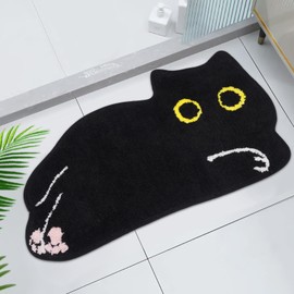 Yamepuia Badezimmerteppich - Schwarze Katze Badematte,rutschfest Waschbar Bathroom Mat,Niedlich Absorbent Schwarze Katze Badteppich für Badezimmer,Badewanne,Eingang,TüRmatte,40 X 70cm