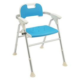 Shower Chair, 330Lbs Flatness Foldable Shower Chair Adjustable Height Aluminum Alloy Shower Chairs Heavy Duty Shower Seat Cleaning Chairs w/Showerhead Clip for Bedroom Bathroom (Blue, 24.02*22.44in)
