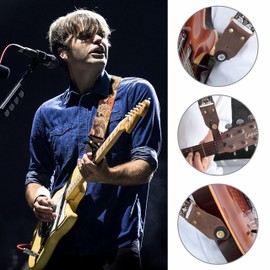 Nefelibata Guitar Strap,Crazy Horse Leather Jacquard Embroidery Cotton Guitar Straps for Bass, Electric & Acoustic, Best Gifts for Guitarists(Golden Silk Brown Flower)