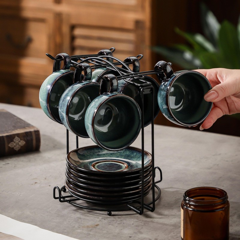 Leijosya 6 sets of 4OZ green coffee cup saucer sets,