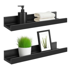 ZNZ Floating Wall Shelves for Home Decor, Durable Waterproof PS Material Shelf, Strong One-Piece Design for Bedroom, Living Room, Office, Kitchen, Bathroom, Picture Ledge, Black