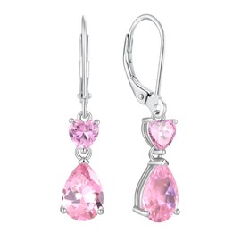 JIWOY Teardrop Dangle Drop Earrings Sterling Silver Heart Leverback Earrings Created Pink Tourmaline Jewelry for Women