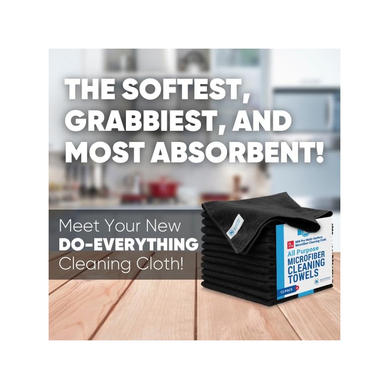 16" x 16" MW Pro Multi Surface Microfiber Towels (Black,