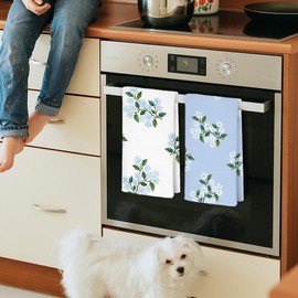 JINYO Blue Hydrangea Floral Kitchen Towels Set of 2, Farmhouse Spring Flower Dish Tea Towels for Kitchen, Blue Hydrangea Decorative Hand Towels for Bathroom, 16x24 Inch