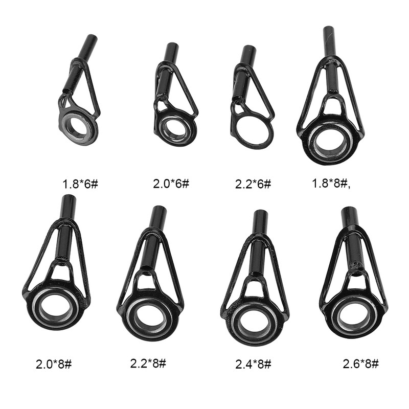 80pcs Stainless Steel 8 Sizes Fishing Rod Guides Tips Eye