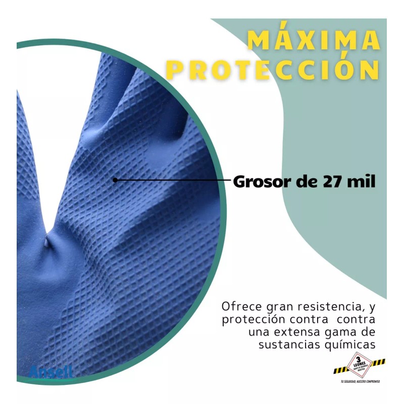 Ansell Guante Químico 87-224 Caucho Natural Neopreno Forro Flocado