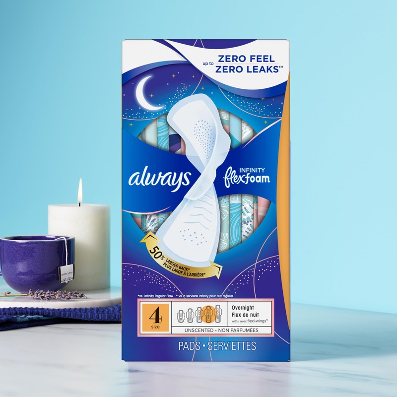 Always Infinity Feminine Pads for Women, Flexfoam Pads with Wings,
