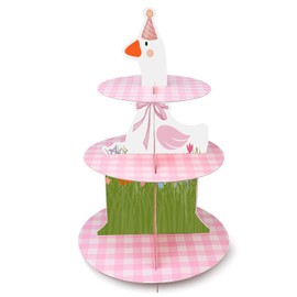 One Silly Goose Birthday Decorations 3-Tier Pink Silly Goose Cupcake Stand DIY Dessert Display Holder Goose Party Supplies Decor for Farm Theme Baby Shower Party 1st Birthday Boys Girls