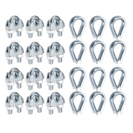 uxcell 12 Pcs M5 Steel Wire Rope Clip Clamps and Thimble Set, 3/16" Wire Rope U-Bolt Cable Clamps Saddle Fastener for Wire Rope Rigging Tent Rope Guardrail System