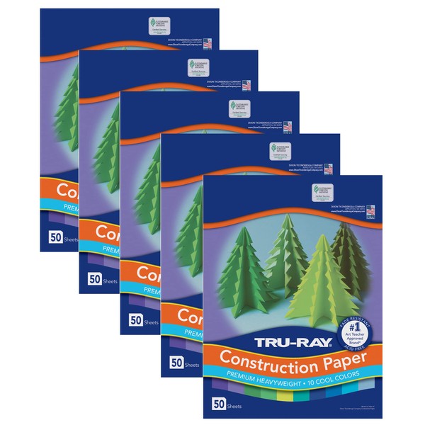 Tru-Ray Construction Paper, Cool Assorted, 9" x 12", 50 Sheets