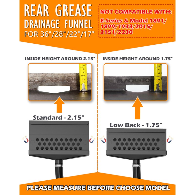 Rear Grease Drainage Funnel for Blackstone Grease Catcher Upgrade, Enclosed