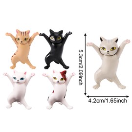 BOXOB 5pcs Whimsical Dancing Cats Pencil Pen Holder, Cute Animal Cat Earphone Holder Funny Desk Decor Creative Gift for Women Girls Kitten Lovers