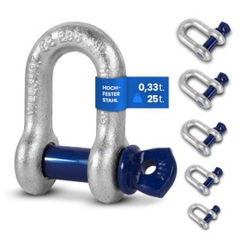 Straight Shackle with Eye Bolts - 1t Load Capacity - Pack of 5 - Hot-Dip Galvanised Steel, Corrosion Resistant - Bolt Diameter 11 mm - Certified & Heavy Duty - Choice of Size & Quantity - 0.33t to 25t