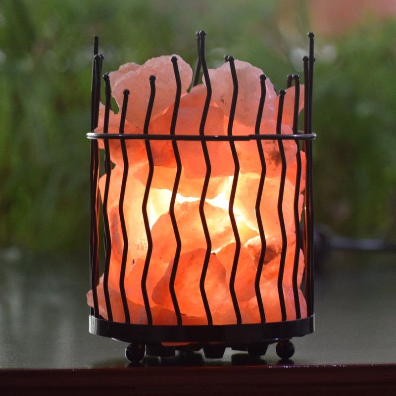 Himalayan Glow Pillar style Salt Basket Lamp with salt chunks,