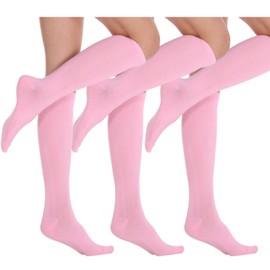 SYYWLYAP Women's Knee High Athletic Socks Casual Stripes Tube Socks Outdoor Sport Socks 3 Pairs Pink