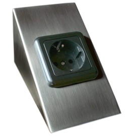 Under-unit socket 230 V, VDE certification, child safety, brushed stainless steel, square