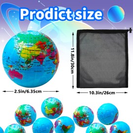 Bgtecho 24 Pcs Globe Squeeze Balls, 2.5 Inch Earth Stress Relief Ball, Mini World Stress Balls, Soft Foam Earth Squeeze Ball Globe Toy for Finger Exercise School Party Favors