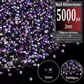 5000pcs 2mm Resin Rhinestones Bulk, Purplish Black AB Flatback Round Jelly Rhinestones Non Hotfix Crystal Gems Large Quantity Wholesale for DIY Crafts Clothes Bottles Face Makeup Manicure