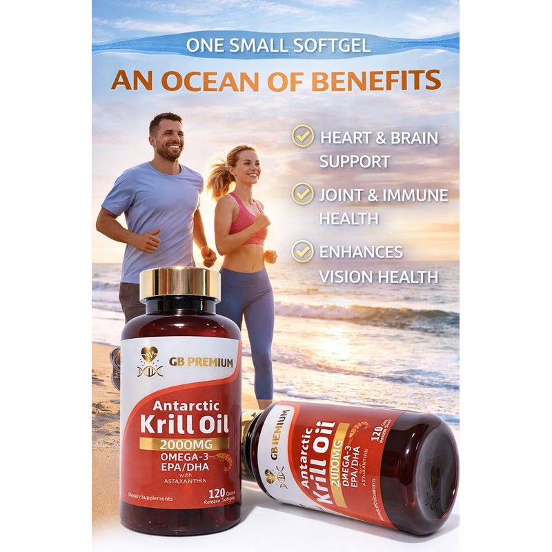 GB Premium Antarctic Krill Oil 2000mg, Omega-3 EPA & DHA