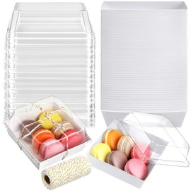 Jetec 150 Pack Charcuterie Boxes with Clear Lids and Rope 4 Inches Cake Disposable Square Dessert Food Box Containers with Lids for Bakery Macaron Cookies Strawberries Fruits Display (White)