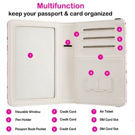 ANNAMISSI Passport Holder Women Case Passport Cards Protector Cover Wallet RFID Blocking Leather Card Case Travel Accessories Document Organizer(Red)