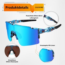 DUDUKING Sunglasses Cycling Glasses Men Women Water Transfer Printing Sports Glasses Cycling Glasses for Outdoor Sports Cycling Running Golf UV 400 Protection Baseball Glasses (Water Transfer Blue)