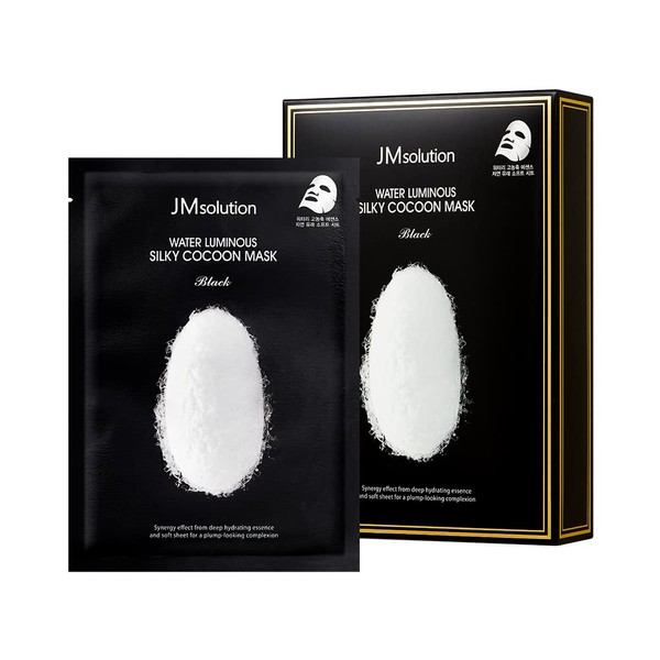 JMsolution Water Luminuous Silky Cocoon Black- Korean Skincare Facial Mask - Silkworm extract amino acid -Nutrition Moisturization Synergy - 10 sheets for sensitive skin (Silky Cocoon)