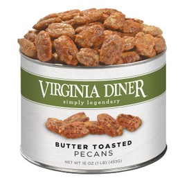 Virginia Diner - Gourmet Natural Butter Toasted Pecans, 16 Ounce Tin of Sweet Buttery Glazed Mammoth Georgia Pecans in a Resealable Can