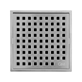 QM Square Shower Drain, Grate Made of Stainless Steel Marine 316 and Base Made of ABS, Lagos Series Mira Line, 4 inch, Satin Finish, Kit Includes Hair Trap/Strainer and Key
