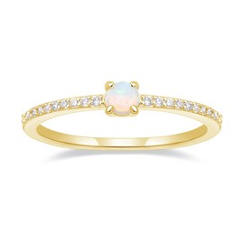SHINYSO Wedding Bands for Women Thin Stacking 14K Gold Plated Ring Opal Half Cubic Zirconia Eternity Engagement ring Size 4-10 (Gold,Size 4)