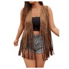 OYOANGLE Women's Plus Size Suede Fringe Vest Sleeveless Rivets Boho
