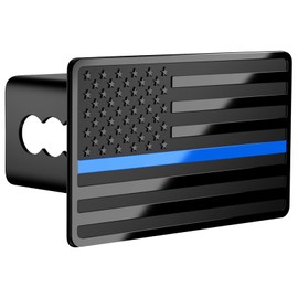 TOEASYTY Blue Line American Flag Metal Trailer Hitch Cover for 2" inch Receivers, Tow Hitch Cover for Trucks Cars SUV (Black with Blue Line)