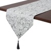 EHouseHome Jacquard Damask Reversible Silver Grey Table Runners with Tassels