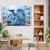 3D Sea World Fake Window Sticker, Dolphin Sea Turtle Tropical