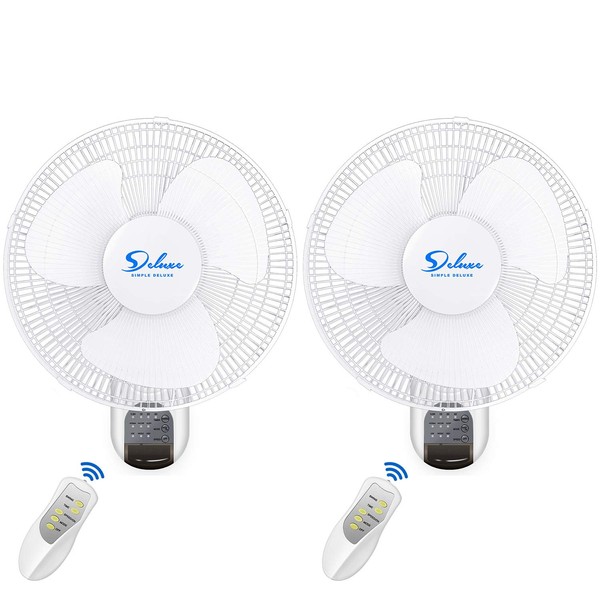 Simple Deluxe 16 Inch Wall Mount Fan with Remote Control, 3 Oscillating Modes, 3 Speed, Timer，2 Pack