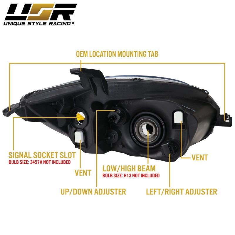 DEPO UPGRADE Black Replacement Front Headlights (Left + Right) Compatible