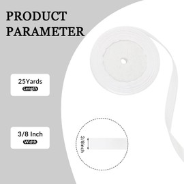 25 Yard White Satin Ribbon Roll, 3/8 Inch Fabric Ribbon for Craft Bows Rose Bouquet, Holiday Gift Wrapping, Party Decoration