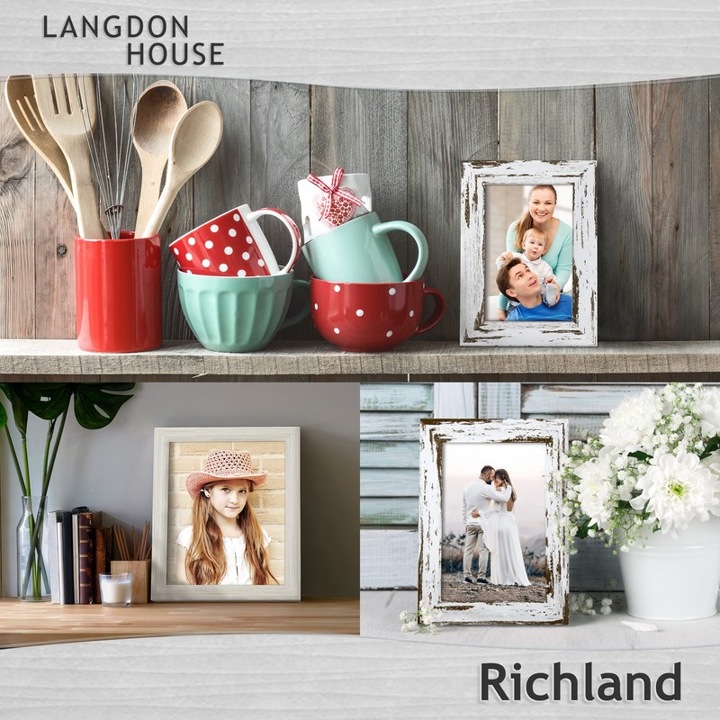 Langdon House 8x10 Picture Frames (Distressed White, 3 Pack) Farmhouse