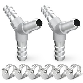 TAISHER 2PCS 304 Stainless Steel 6MM Hose Barb Fittings，3 Way Y Shape Joint Splicer Mender Fitting Union for Fuel/AIR/Lquid/Gas with 6PCS Hose Clamp