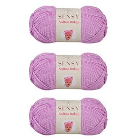 3 madejas de Sensy Softee - Hilo para bebé, 3.5 onzas, 275 yardas, calibre 3 luz (Lila)