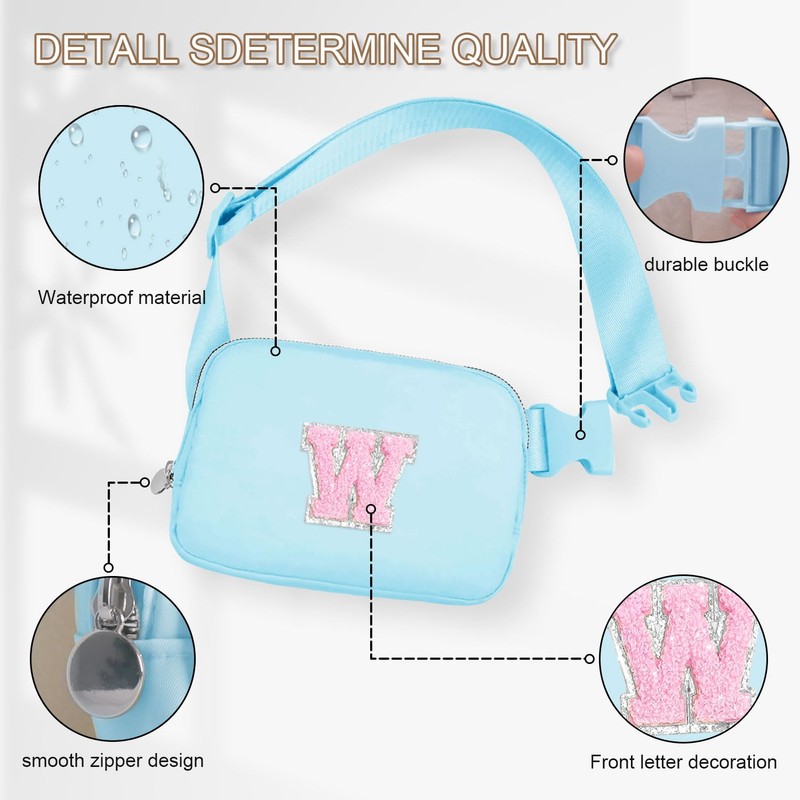 Blue Belt Bag Small Waist Fanny Pack Crossbody Trendy Initial