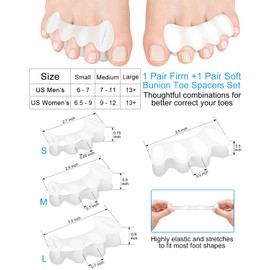 PGRODE 2 Paar Ballenzeh-Zehentrenner aus Silikon für Füße Damen Herren zur Korrektur ihrer Zehen, Gel-Zehenspreizer Zehenstrecker für Hammerzehe, gelockt (L, 2 fest + 2 weich)