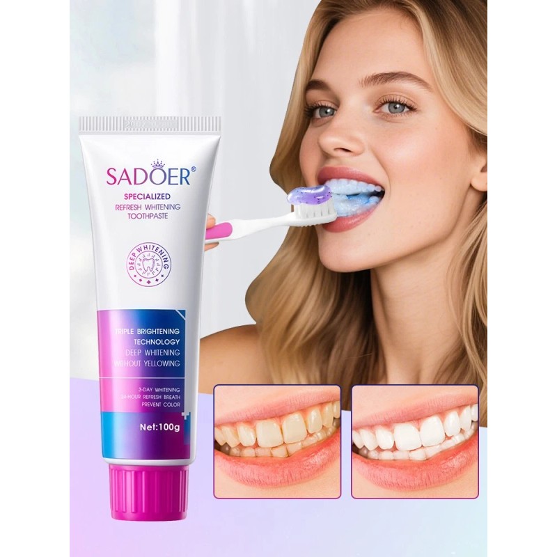 SADOER Purple Whitening Toothpaste Fresh Breath Brightening Teeth Deep Cleaning