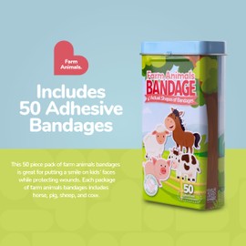 BioSwiss Bandages, Farm Animal Shaped Self Adhesive Bandage, Latex Free Sterile Wound Care, Fun First Aid Kit Supplies for Kids, 50 Count