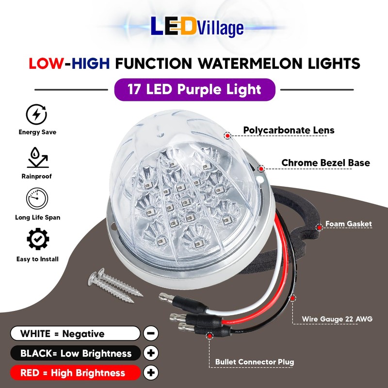 Ledvillage 2PCS Clear Lens Purple Watermelon LED Lights Low/High Dual