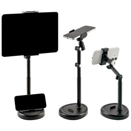 Umbrotiger 360° Rotating Phone & Tablet Stand - Adjustable Aluminum Alloy Holder Compatible with Phones (2.5-3.5") & Tablets (5.5-9.5"), Weighted Base for Video Conference, Dual Device Setup (Black)