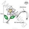 MeIighting 20G Sterling Silver 925 Flower Nose Stud S-Shaped Nose